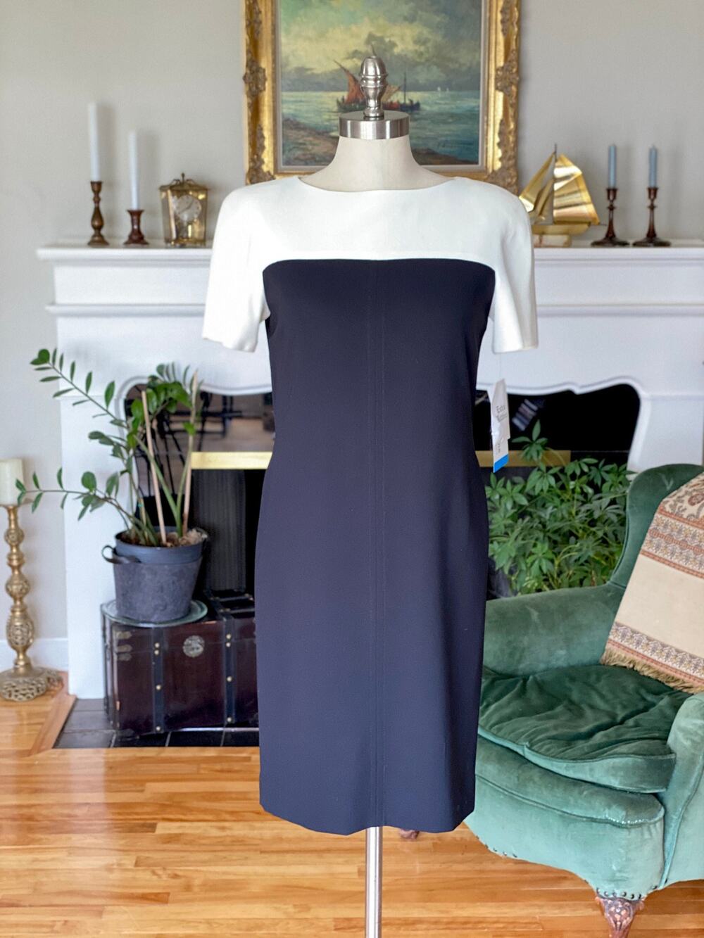 Liz Claiborne Vintage 80s 90s Black Cream Sheath Dress NWT Size 4